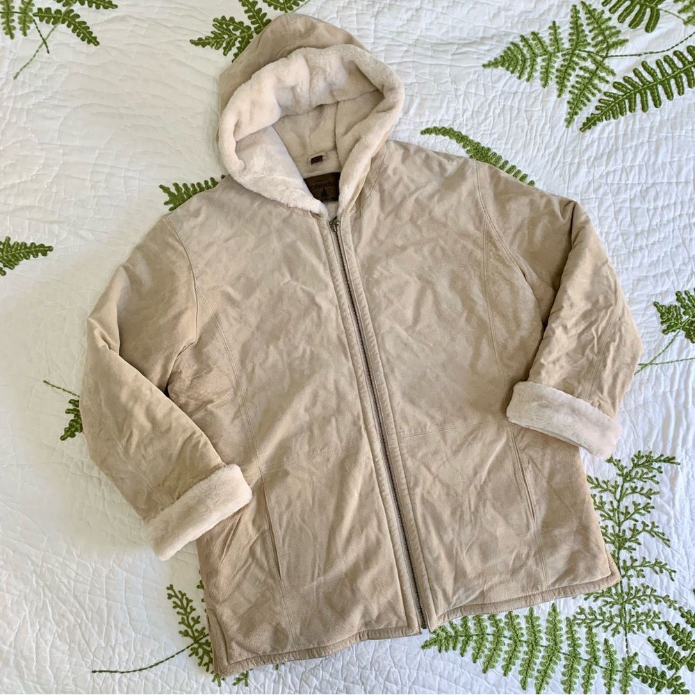 St. John’s Bay Suede Shearling Jacket with Hood